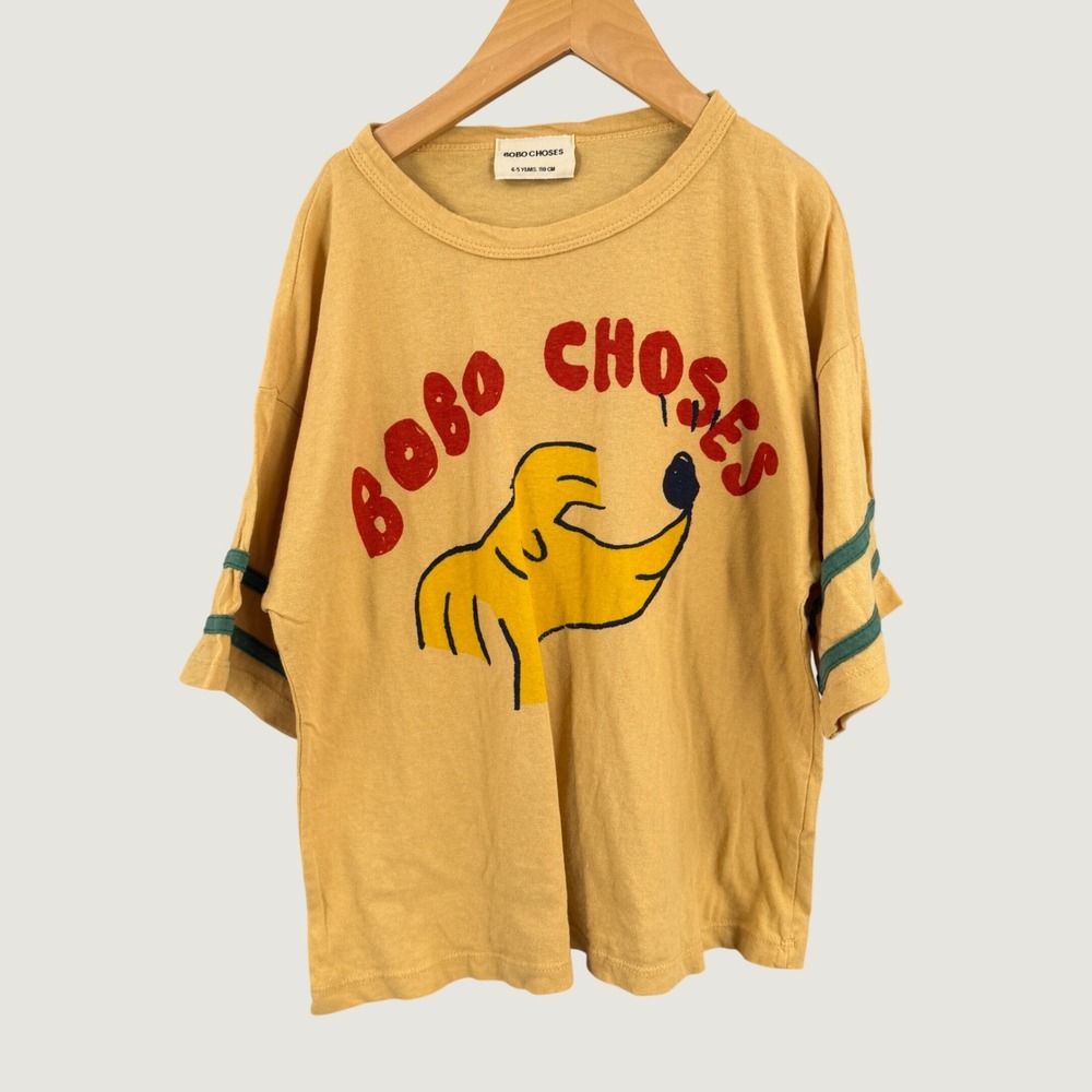 Bobo Choses Graphic T-Shirt 4-5Y Yellow Sniffy Dog Print Organic Cotton Boxy
